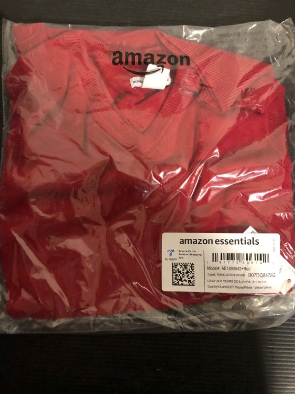 Photo 2 of Boy's Size XS--Amazon Essentials Boys' Uniform Cotton V-Neck Sweater Vest, Red, X-Small