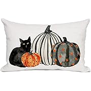 Photo 1 of AOFANGGO Halloween Pillow Cover 12x20 Black Cat Stripes Polka Dots Pumpkins Throw Pillow Case Autumn Thanksgiving Harvest Decorative Cushion Outdoor Sofa Couch Bedroom Decor Lumbar