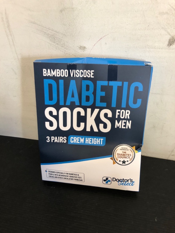 Photo 2 of Doctor's Select Bamboo Viscose Diabetic Socks for Men - 3 Pairs Crew Mens Diabetic Socks | Navy, Tan, Grey | Moisture Wicking Diabetic Neuropathy Socks for Men | Diabetic Socks for Men 9-12