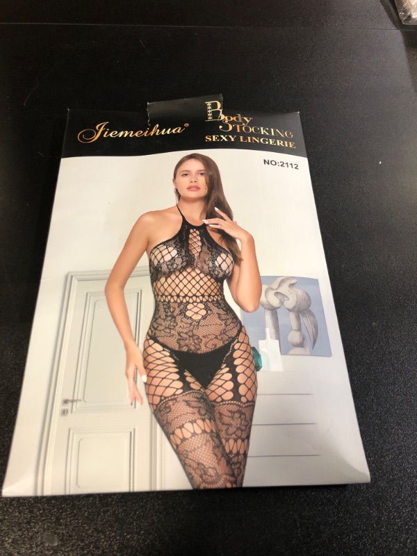 Photo 2 of KINNKYUU Womens Fishnet Bodystocking Plus Size Crotchless Bodysuit Sexy Tights Soft Nightwear Lingerie (Black-2112)