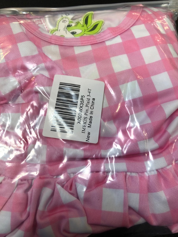 Photo 2 of IMEKIS Pink Checkered Dress for Girls: Vintage 1950s Pink Princess Dresses Girls with Hat Bow Pink Gingham Dress Up Halloween Costumes Kids Toddler Cosplay Birthday Outfit Party Pink Plaid 3-4T