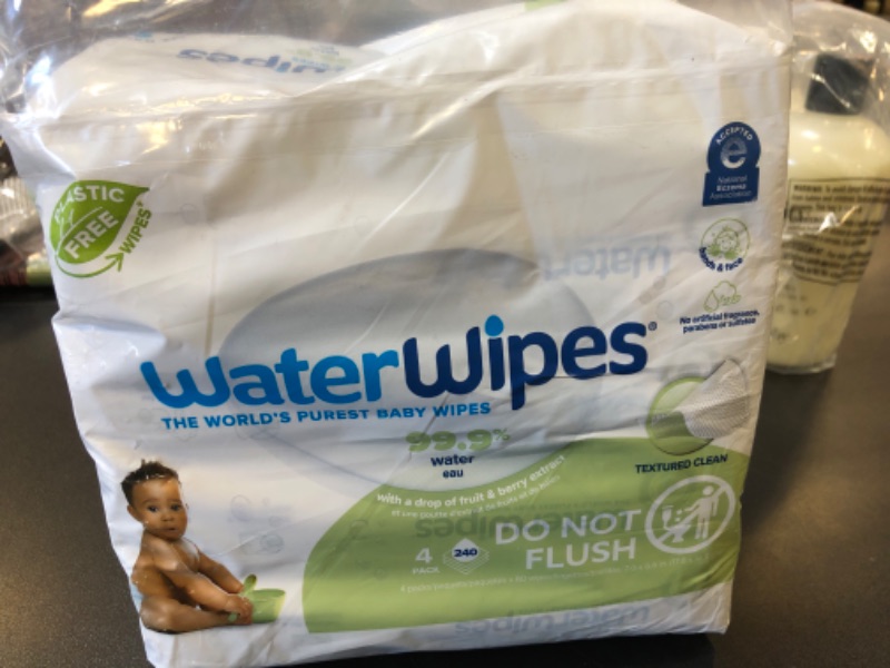 Photo 2 of WaterWipes Plastic-Free Textured Clean, Toddler & Baby Wipes, 99.9% Water Based Wipes, Unscented & Hypoallergenic for Sensitive Skin, 60 Count (Pack of 4), Packaging May Vary  exp. 04/2026