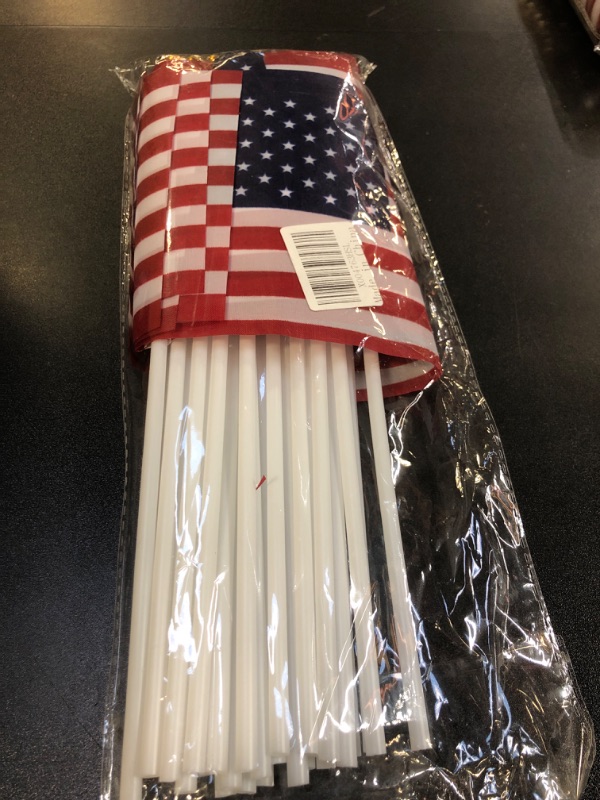 Photo 2 of 30 Pack 5x8 Inch Small American Flags on Stick, Mini HandHeld USA Stick Flags with Golden Round Top for Memorial Day Decorations, 4th of July Decorations, Veteran Party ? Independence Day Parades