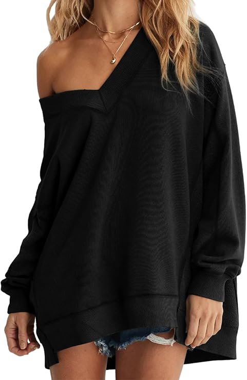 Photo 1 of AlvaQ Women's Oversized Sweatshirt 2024 Casual Long Sleeve V Neck Pullover Tunic Tops Outfits. Size L