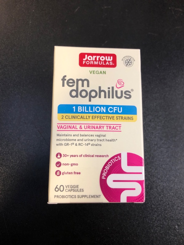 Photo 1 of Jarrow Formulas Fem-Dophilus Probiotics 1 Billion CFU With 2 Clinically Effective Strains, Dietary Supplement for Vaginal Health and Urinary Tract Health, 60 Veggie Capsules, 60 Day Supply Unflavored 60 Count (Pack of 1)  EXP.11/2024