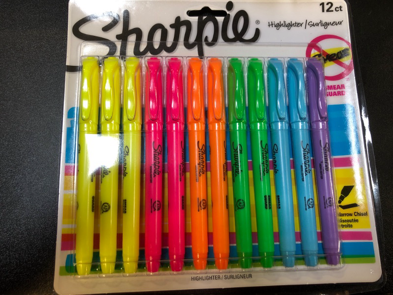 Photo 2 of Sharpie Pocket Highlighters, Chisel Tip, Fluorescent Colors, 12 Count