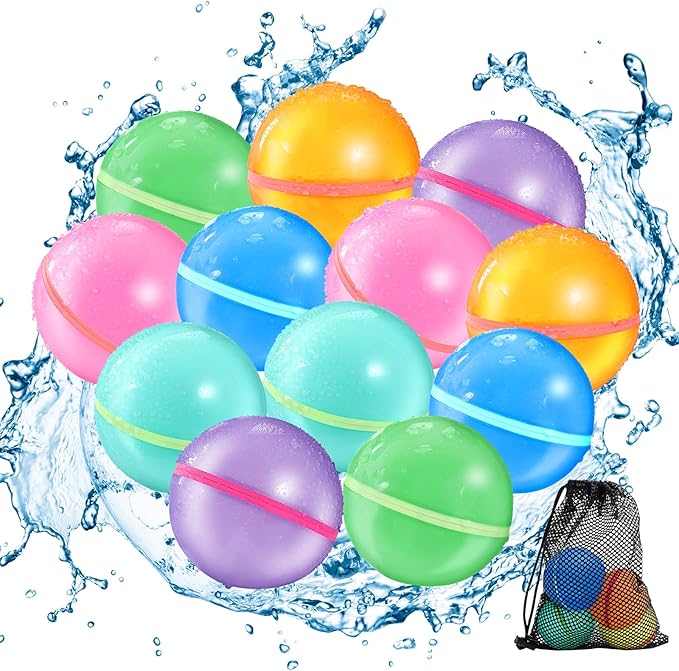 Photo 1 of 12Pcs Reusable Water Balloons, Magnetic Self Sealing Quick Fill Water Balloons, Summer Water Toys Refillable Water Bomb, Outdoor Pool Toys, Used for Water Fight Game, Summer Party.