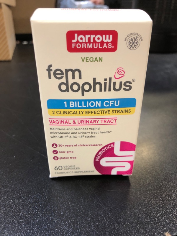 Photo 1 of Jarrow Formulas Fem-Dophilus Probiotics 1 Billion CFU With 2 Clinically Effective Strains, Dietary Supplement for Vaginal Health and Urinary Tract Health, 60 Veggie Capsules, 60 Day Supply Unflavored 60 Count (Pack of 1)  EXP.11/2024