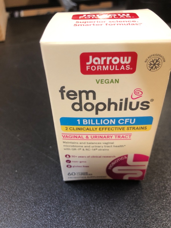 Photo 1 of Jarrow Formulas Fem-Dophilus Probiotics 1 Billion CFU With 2 Clinically Effective Strains, Dietary Supplement for Vaginal Health and Urinary Tract Health, 60 Veggie Capsules, 60 Day Supply Unflavored 60 Count (Pack of 1) EXP.11/2024