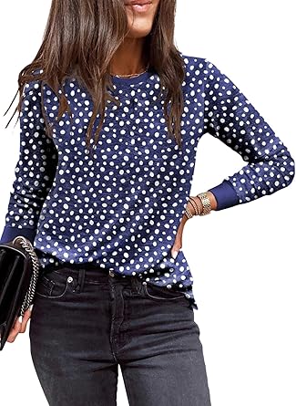 Photo 1 of EVALESS Womens Casual Polka Dots Tops Crewneck Long Sleeve Shirts Fall 2024 Lightweight Loose Sweatshirts XL
