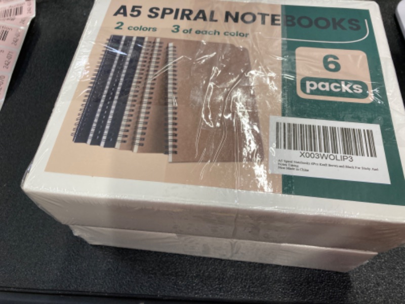 Photo 2 of **BUNDLE OF 2***Dynta Spiral Notebooks A5 Lined 6Pcs College Ruled Journals Bulk Thick Paper for Work, Study, Notes Taking, School Supplies 120 Pages/60 Sheets Kraft Brown and Black Cover, Soft Cover Notebook