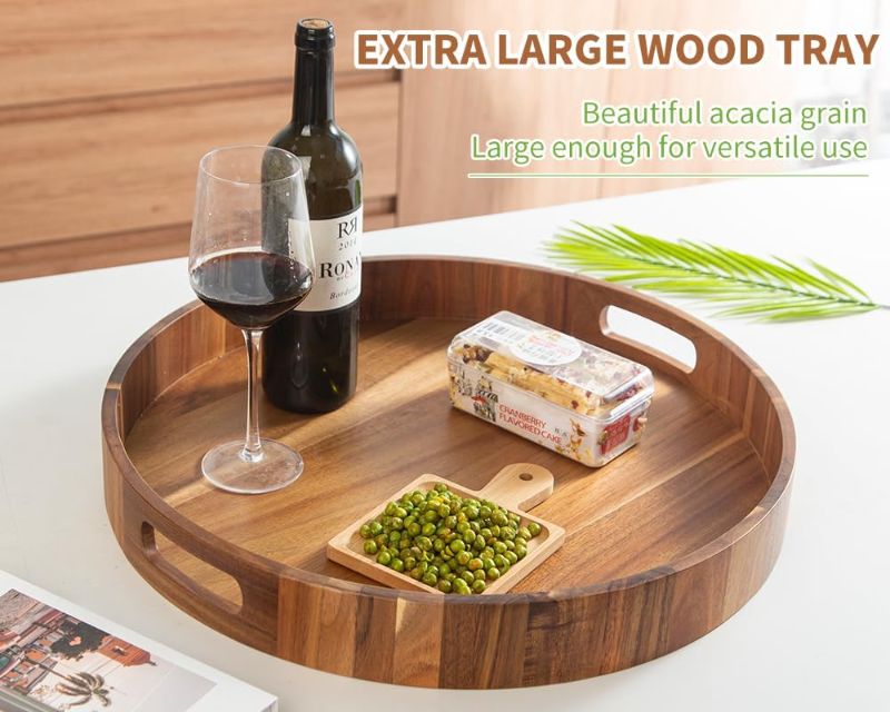 Photo 1 of 

Decent Vrvege Extra Large Round Ottoman Coffee Table Tray, 22" Big Kitchen Serving Trays for Huge Ottoman Counter Giant Decorative Organizer, Huge Wood...
Color:22" Round Tray - Acacia