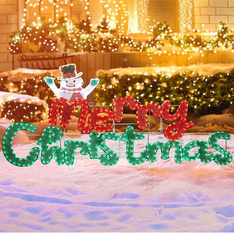 Photo 1 of  Merry Christmas Decorations Lights Outdoor Xmas Decor Twinkle Light Sign.