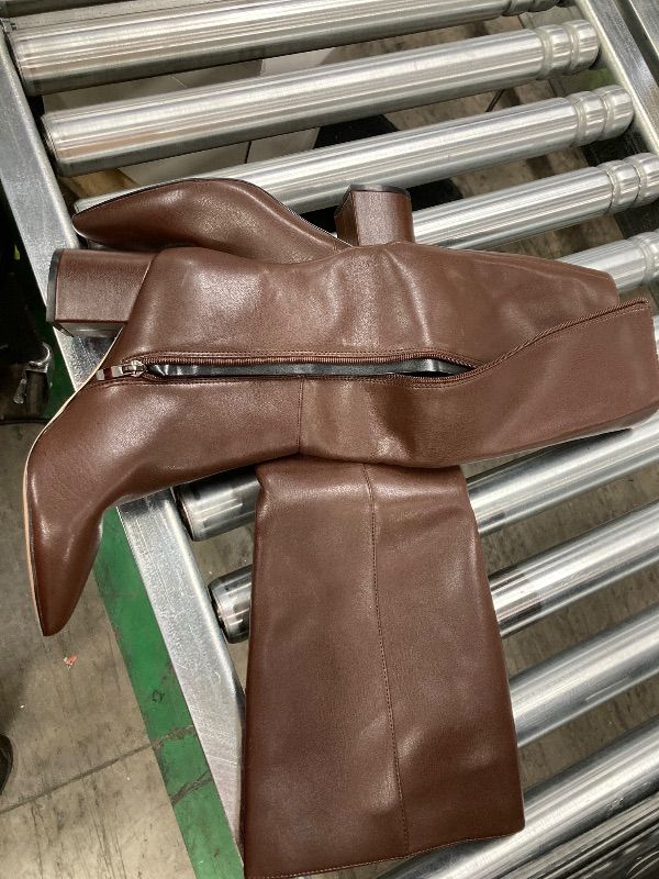 Photo 3 of Easyfox Brown Knee High Boots for Women Brown Tall Knee High Boots Women Chunky Heel Leather Boots for Women Pointed Toe Fall Long Boots Size 7