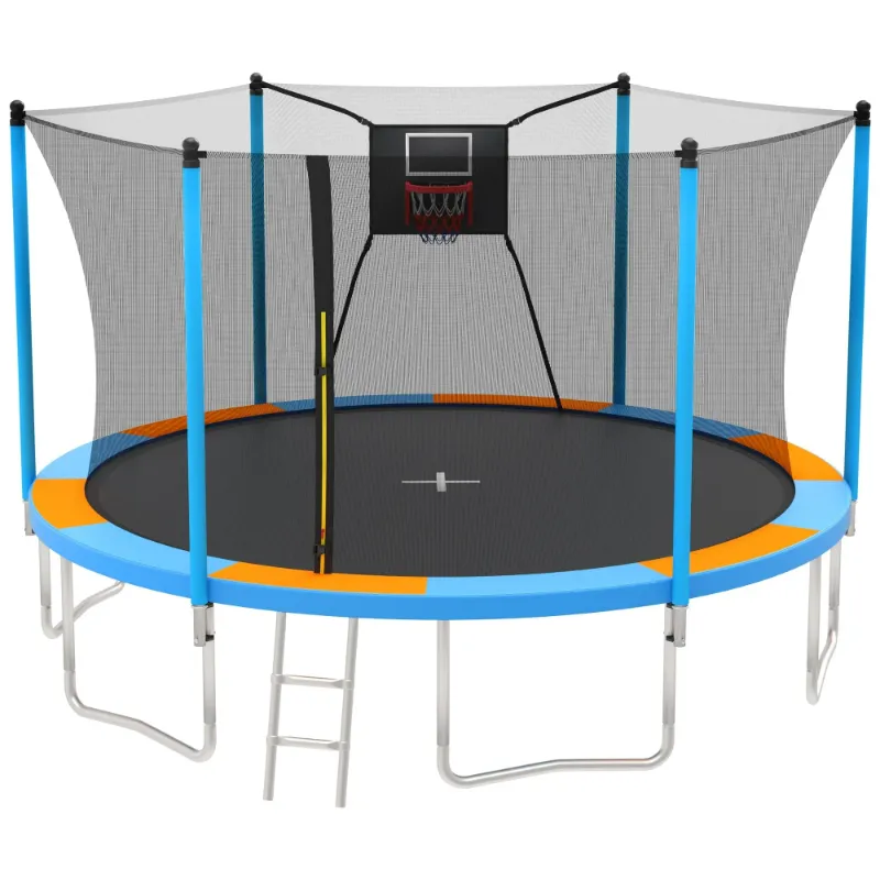 Photo 1 of 14FT Trampoline for Adults Kids, SEGMART Upgraded Kids Outdoor Trampoline with Basketball Hoop, Safety Enclosure Net, Heavy Duty Recreational Round Trampoline for Indoor Outdoor Backyard, Blue
