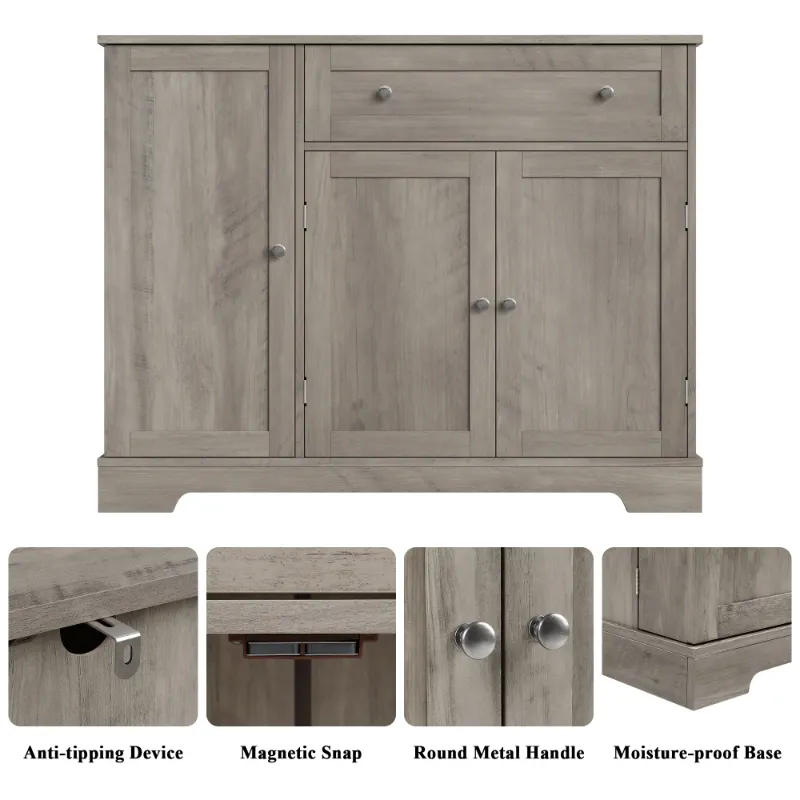 Photo 1 of ***(PARTS ONLY - SELLING AS PARTS ONLY)***  
Homfa Kitchen Sideboard Buffet Cabinet with Drawers and Adjustable Shelf, 3 Doors Wood Pantry Cabinet for Dinning Room, Gray
