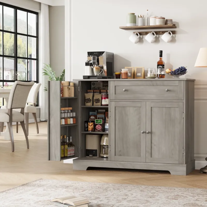 Photo 1 of ***(PARTS ONLY - SELLING AS PARTS ONLY)***  
Homfa Kitchen Sideboard Buffet Cabinet with Drawers and Adjustable Shelf, 3 Doors Wood Pantry Cabinet for Dinning Room, Gray