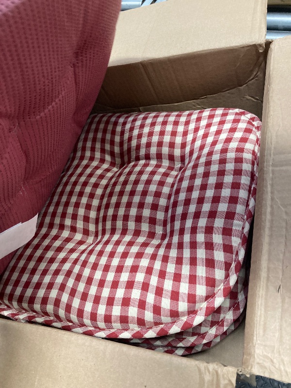 Photo 1 of 
Klear Vu Omega Non-Slip Chair Cushions, Assembled in USA, U-Shaped Skid-Proof Seat Pads for Dining Room, Kitchen, Office, 15"x16' Pack, Gingham Red 4 Count