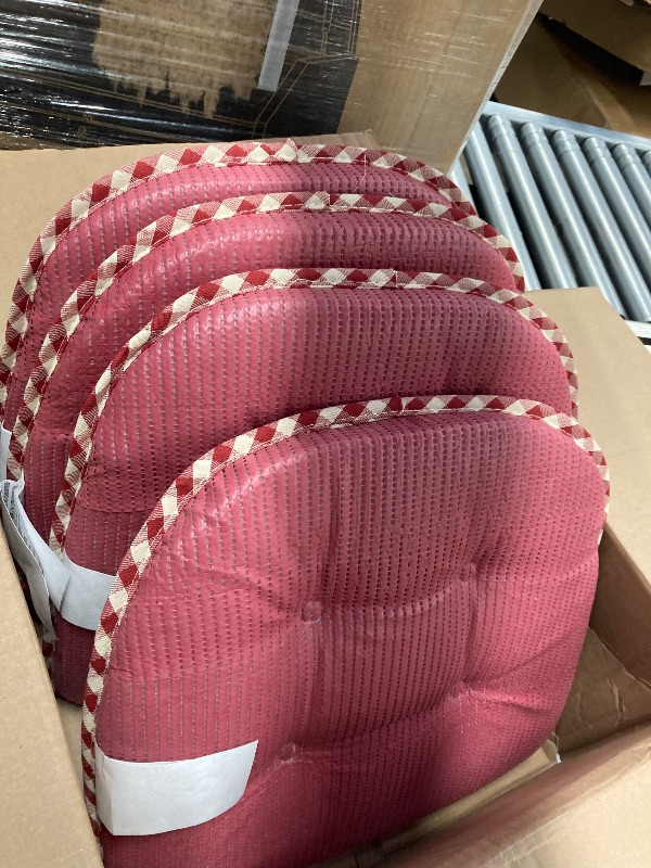 Photo 1 of 
Klear Vu Omega Non-Slip Chair Cushions, Assembled in USA, U-Shaped Skid-Proof Seat Pads for Dining Room, Kitchen, Office, 15"x16' Pack, Gingham Red 4 Count