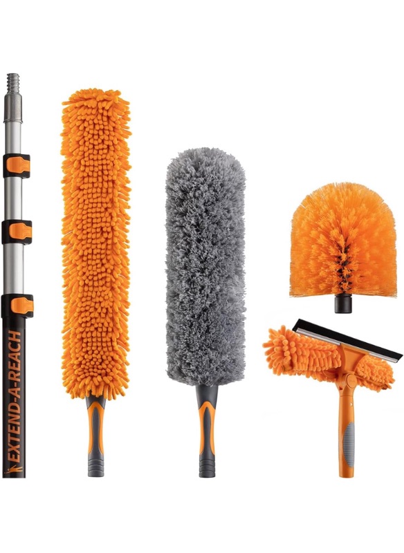 Photo 1 of 30 Foot High Reach Duster Kit with 7-24 ft Extension Pole // High Ceiling Dusting and Window Cleaning Kit with Telescopic Pole // Window Washer & Squeegee, Cobweb Duster, Fan Blade and Feather Duster