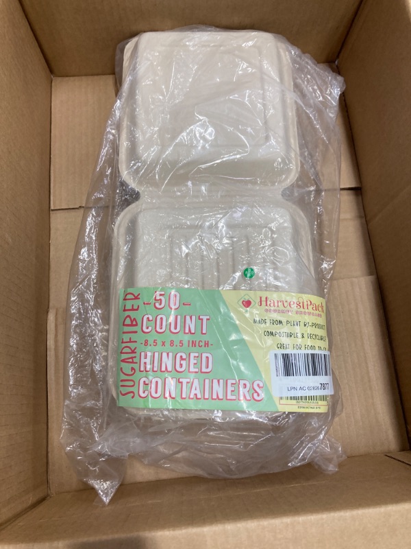 Photo 2 of [50 COUNT]Sugarfiber by Harvest Pack 8.5 X 8.5" Compostable Clamshell Food Containers