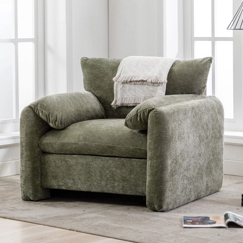 Photo 1 of Accent Chair, Modern Style Chenille Oversized Armchair Accent Chair, Single Sofa Lounge Chair 38.6’’ W for Living Room, Bedroom, Matcha Green