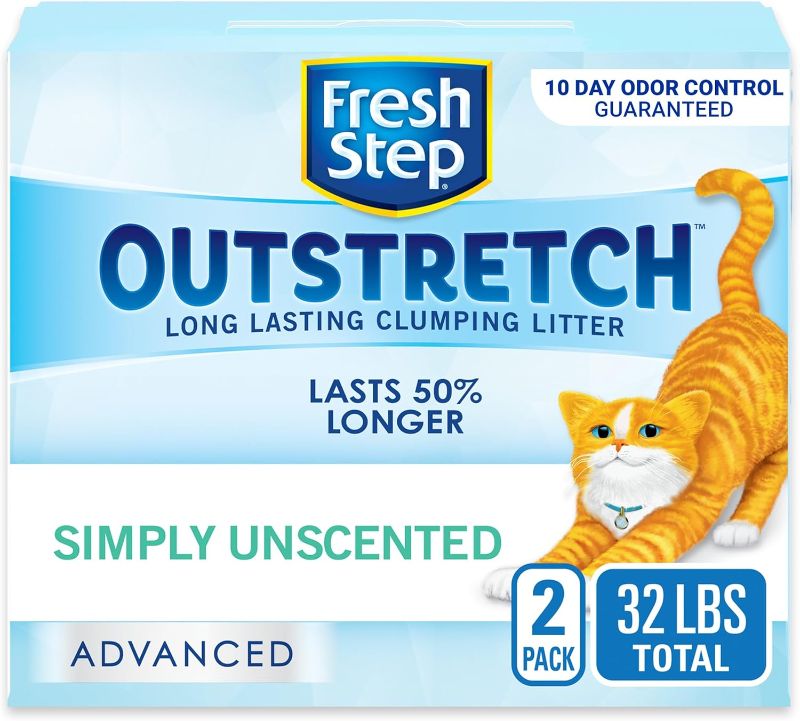 Photo 1 of 
Fresh Step Outstretch, Clumping Cat Litter, Advanced, Unscented, Extra Large, 32 Pounds total (2 Pack of 16lb Boxes)

