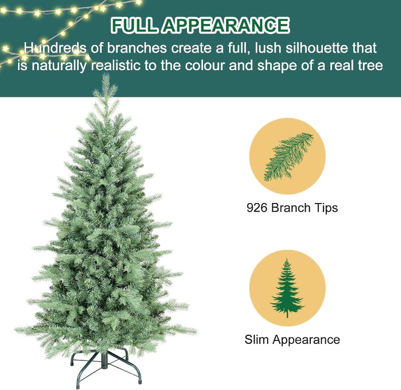 Photo 1 of 5 FT Artificial Skinny Christmas Tree,Unlit Blue Spruce Slim Pencil Xmas Tree with 926 PE&PVC Mixed Branch Tips,Hinged Pine Tree with Metal Stand for Home Office Décor
