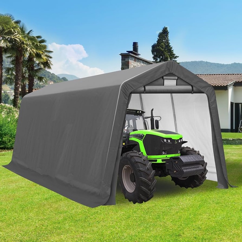 Photo 1 of 7x12 Ft Outdoor Storage Shelter, Waterproof Portable Storage Shed with Roll-up Zipper Door and Ventilated Windows for Motorcycle, Bike, Tools
