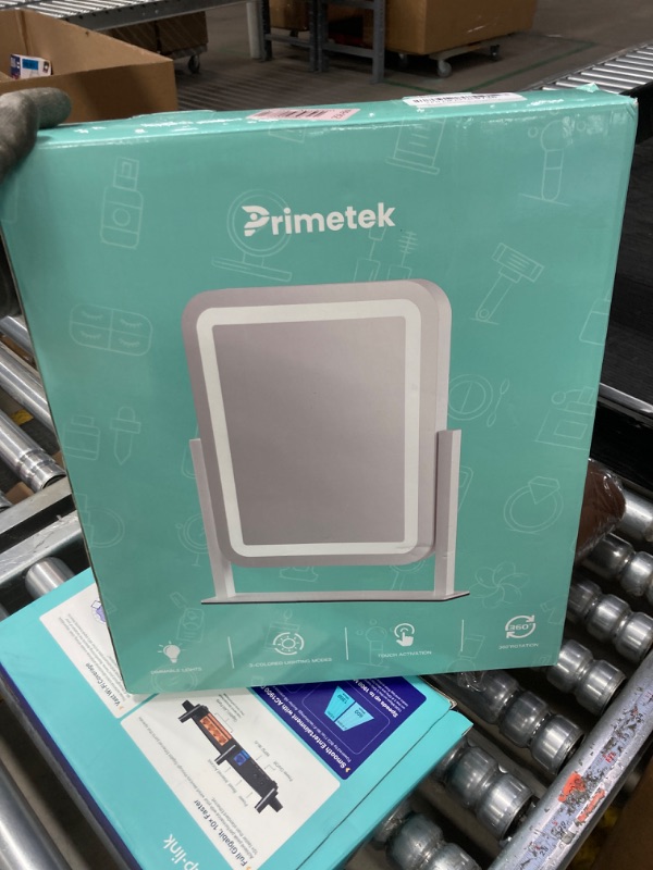 Photo 1 of PRIMETEK Vanity Mirror with Lights, 16x14 inch LED Lighted Makeup Mirror, Large Makeup Mirror with Lights, Touch Screen, 3-Color Lighting, 5X Magnification, for Vanity Desk Tabletop, Bedroom, Gold