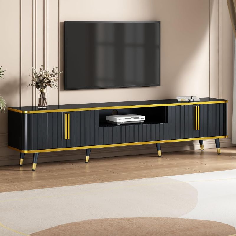 Photo 1 of ***hardware only***
Luxury TV Stand forTVs Up to 85", Modern Entertainment Center with Storage Cabinet and Open Shelves, TV Console Table Media Cabinet for Living Room, Bedroom and Office, Gold+Black