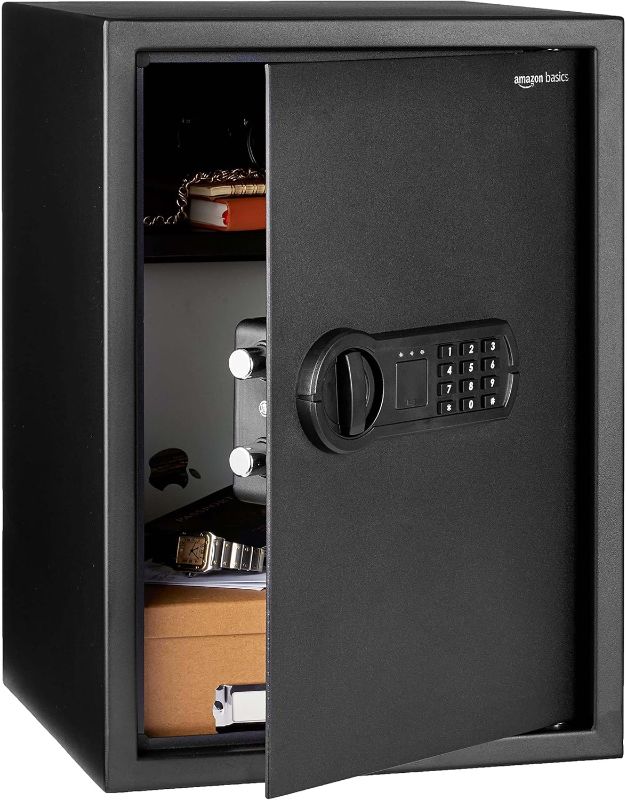 Photo 1 of 
Amazon Basics Small Safe For Home, Steel Security, Electronic, Programmable Keypad Lock Box, 1.8 Cubic Feet, Black
