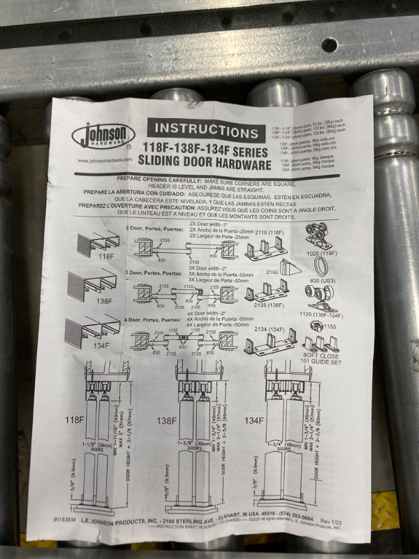 Photo 2 of ***PARTS ONLY***
BARNSMITH 8FT/96 Bypass Door Hardware,Heavy Duty Aluminum Sliding Closet Door Hardware with Finger Pulls for 2 Doors System,Sturdy and Smoothly,Fit Door Thickness 1 ,Easy to Insatll
