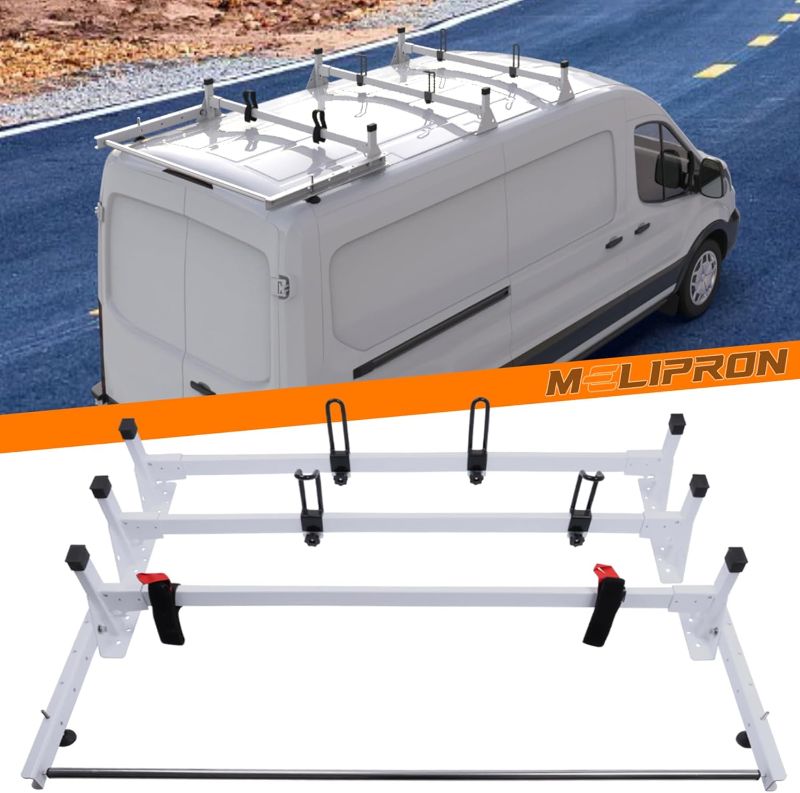 Photo 1 of 
MELIPRON 54" Ladder Roof Rack Fit for Ford Transit 150 250 350 Cargo Van 3 Crossbars with Rear Cargo Roller