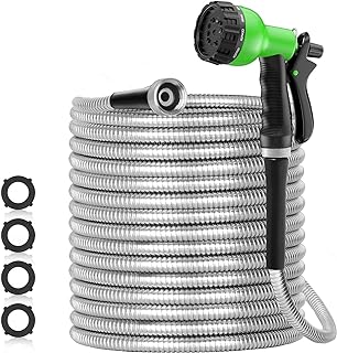 Photo 1 of  304 Stainless Steel Garden Hose Metal, Heavy Duty Water Hoses with Nozzles for Yard, Outdoor - Flexible, Never Kink & Tangle, Puncture Resistant