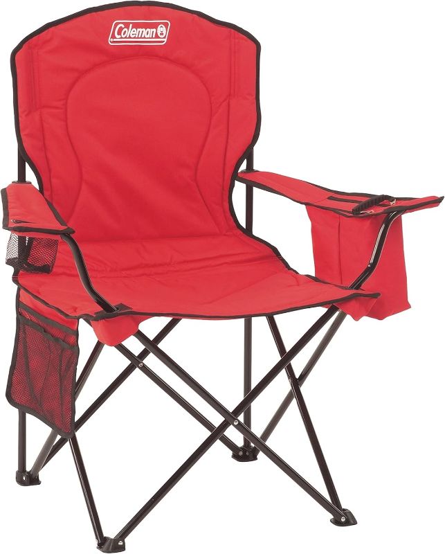 Photo 1 of Coleman Portable Camping Chair with 4-Can Cooler, Fully Cushioned Seat and Back with Side Pocket and Cup Holder, Carry Bag Included, Collapsible Chair for Camping, Tailgates, Beach, and Sports