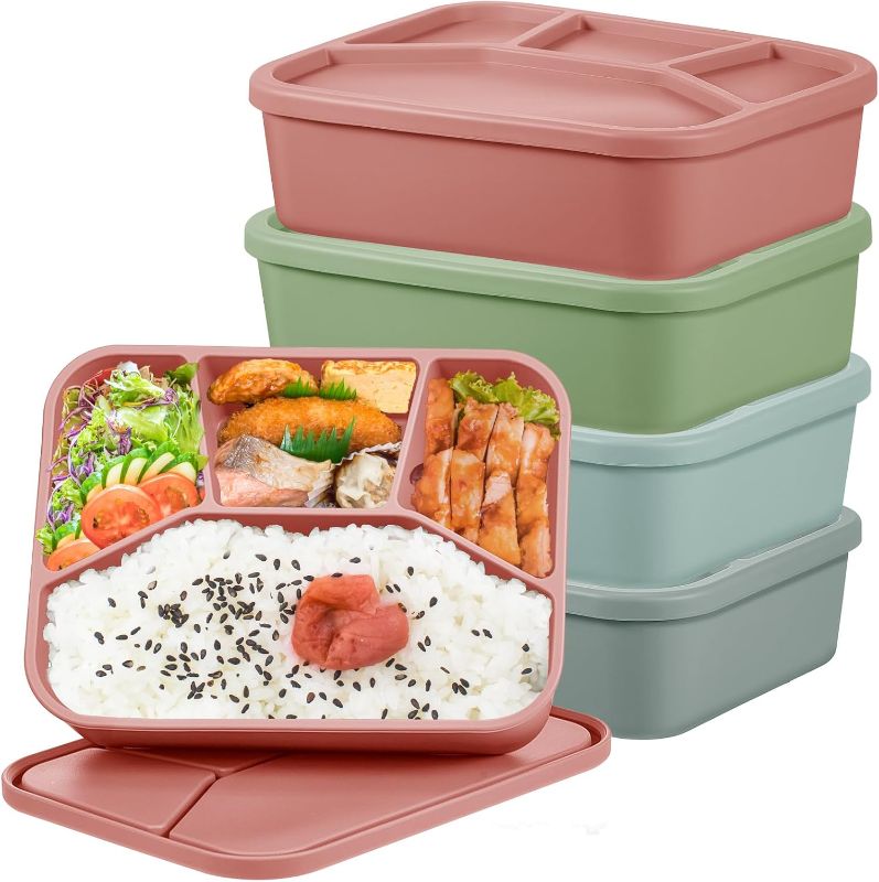 Photo 1 of 2 Pcs Silicone Bento Box Reusable Lunch Container Smooth Leak Proof Lunch Box Rectangle Bento Boxes for Adult Work Travel Food Meal Compartment Storage