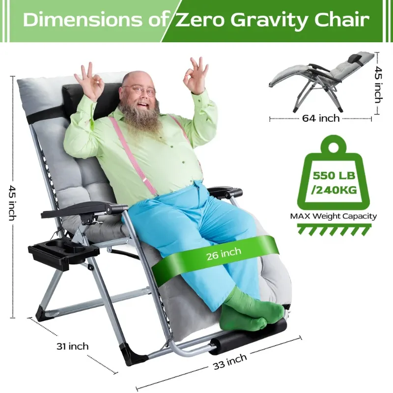 Photo 1 of ***MISSING PARTS***zero Gravity Chair 2 Packs,VECUKTY Patio Lawn for Indoor and Outdoor Chairs ,550lbs Oversized XL 33IN Ergonomic Lounge Folding Reclining Chair,Gray
