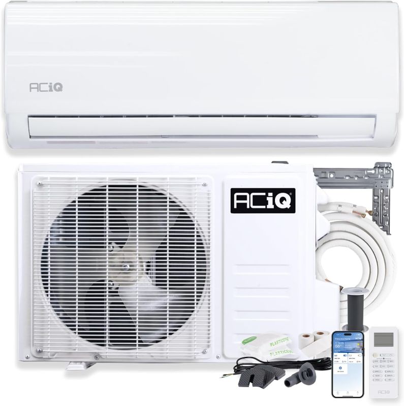 Photo 1 of ACiQ Essentials 12000 BTU Comfortable Mini Split AC/Heating System, 1 Ton Ductless Air Conditioner Heat Pump Wall Mount AC Unit | WiFi Control with 16ft Installation Kit | 220V 19 SEER2
