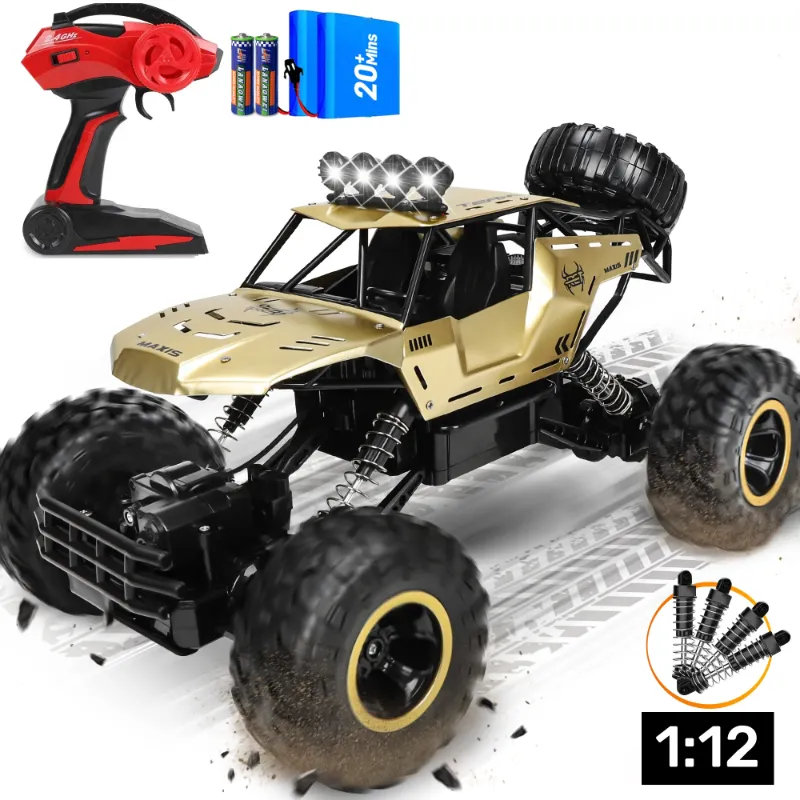 Photo 1 of *** USED, DIRTY, LIGHT BAR BROKEN OFF*** STILL WORKS Wisairt 1:12 Large RC Cars, 4WD Large Remote Control Monster Truck 2.4 GHz Alloy RC Cars for Kids Adults Aged 6 + Birthday Christmas Gifts (Gold)
