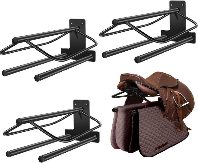 Photo 1 of 4 Pack Saddle Rack,Wall Mounted Saddle Rack Stand with Pad Bar,Heavy Duty Saddle Stand for English Western Saddles Horses Blanket