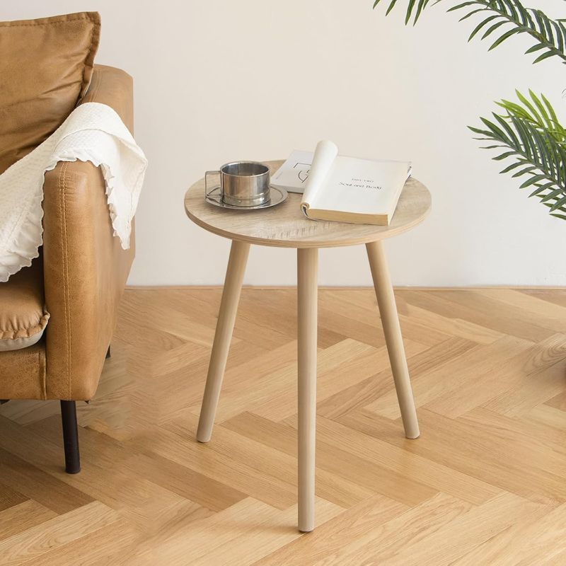 Photo 1 of ==similar==AWASEN Round Side Table, Modern Small End Table for Living Room, Wood Accent Table Small Drink Table for Small Space with Solid Wood Legs, Easy Assembly, Rustic White Oak