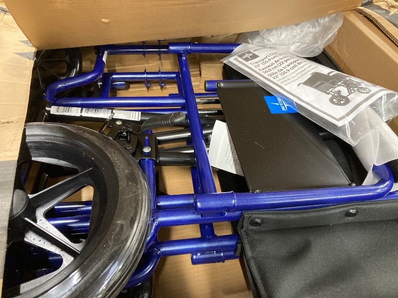 Photo 1 of Medline Heavy Duty Transport Chair supports up to 500 lbs., Bariatric Transport Wheelchair, 22" x 18" seat, Blue Frame