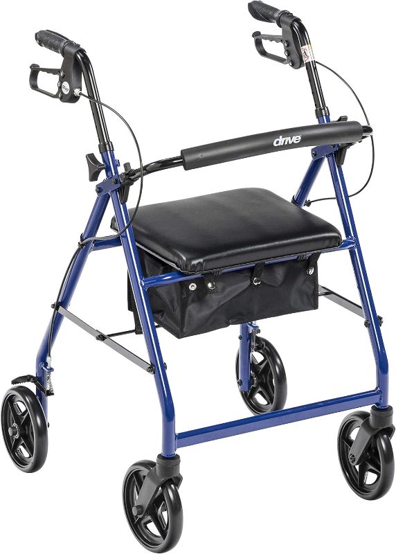 Photo 1 of ==similar==Drive Medical 10257BL-1 4 Wheel Rollator Walker With Seat, Steel Rolling Walker, Height Adjustable, 7.5" Wheels, Removable Back Support, 300 Pound Weight Capacity, Blue