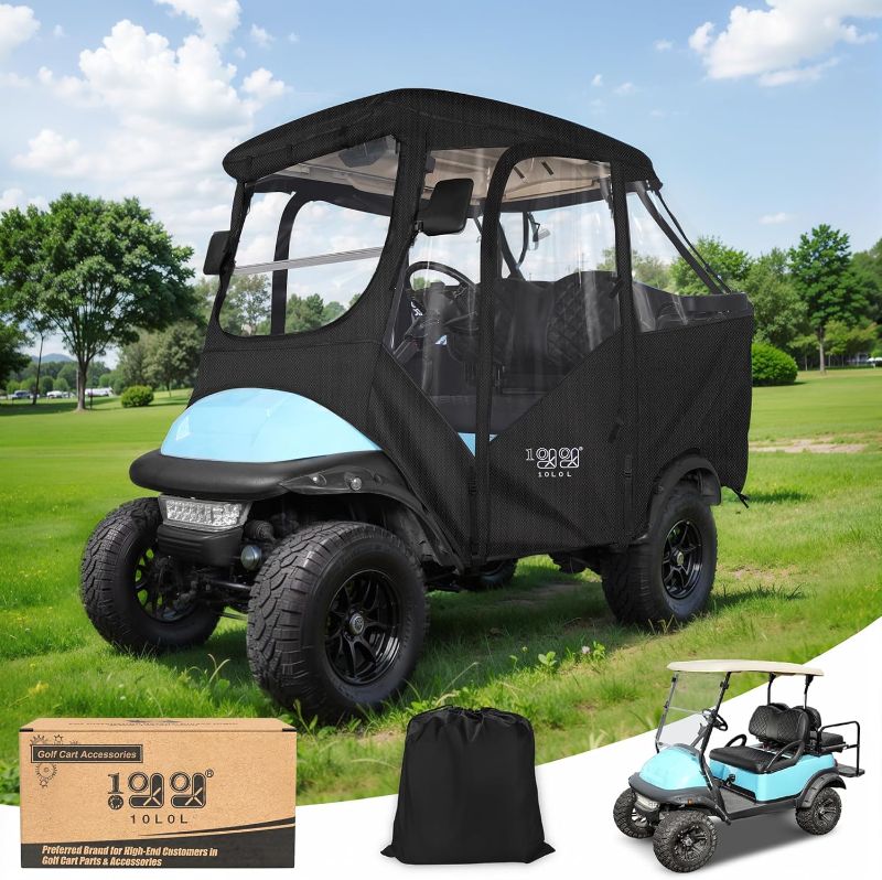 Photo 2 of 10L0L Golf Cart Enclosure for 4 Passengers Club Car Precedent, Waterproof Transparent Driving Cover with Security Side Mirror Openings, Black - Fits 4 Seater Perfectly