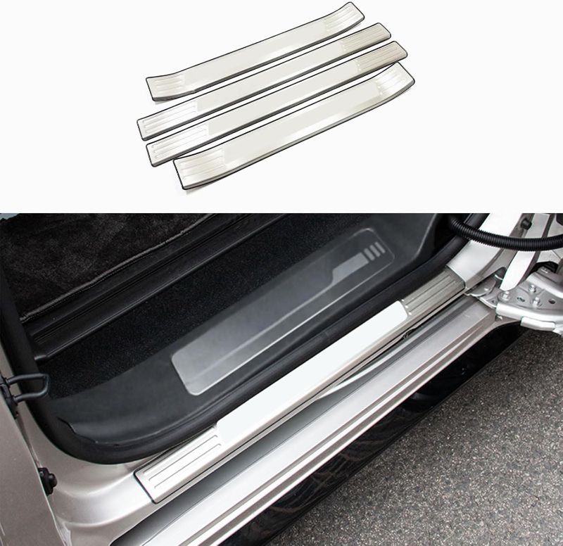 Photo 3 of Accessories Compatible with Toyota Sienna 2021 2022 2023(NOT FIT XSE) Door Sill Protector Cover Trims Outside Door Entry Guard Plate Decoration Sticker Stainless Steel 4PCS(Silver)