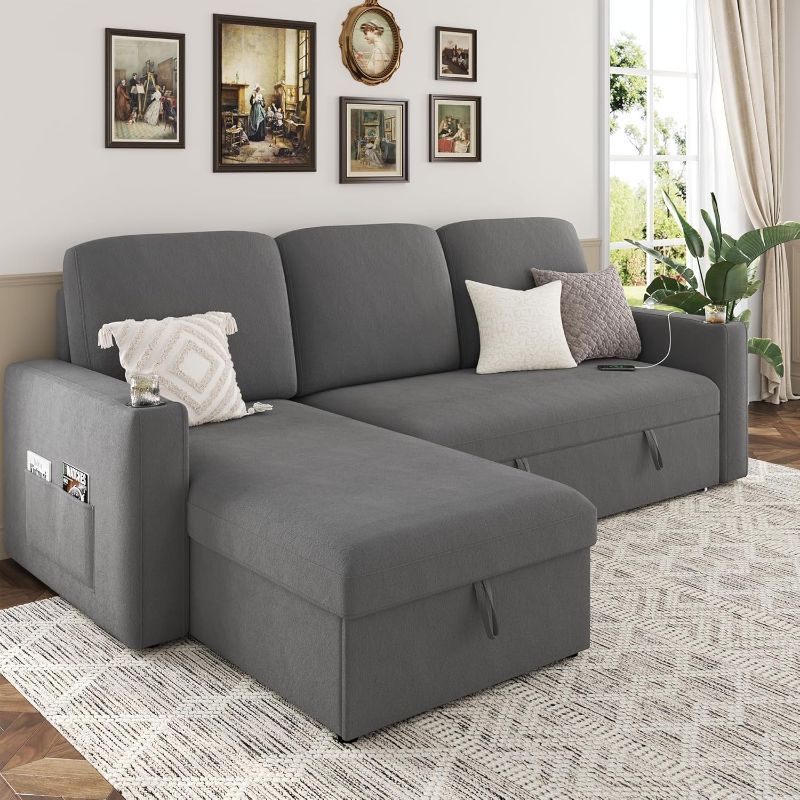 Photo 2 of ****THIS IS ONLY THE LEFT SIDED****Belffin Modular Sectional Sleeper Sofa Bed with Pull Out Couch, Oversized U Shaped Sleeper Pull Out Bed with Storage Loveseat, Convertible Sectional Couches for Living Room, Light Grey