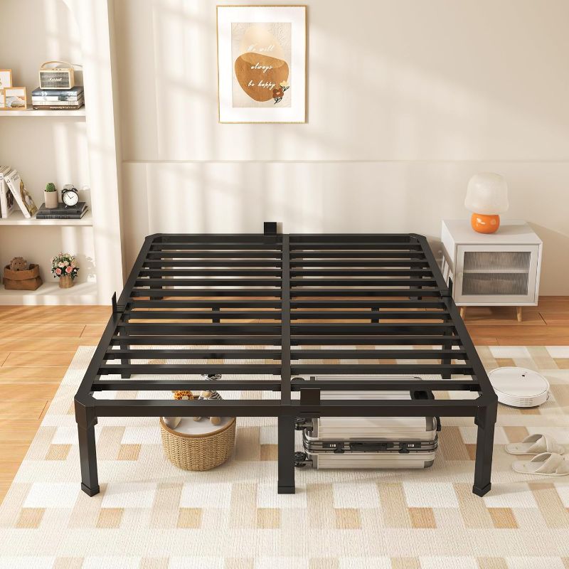 Photo 1 of 14 Inch Queen Size Bed Frame with Mattress Slide Stopper - Double Black Basic 