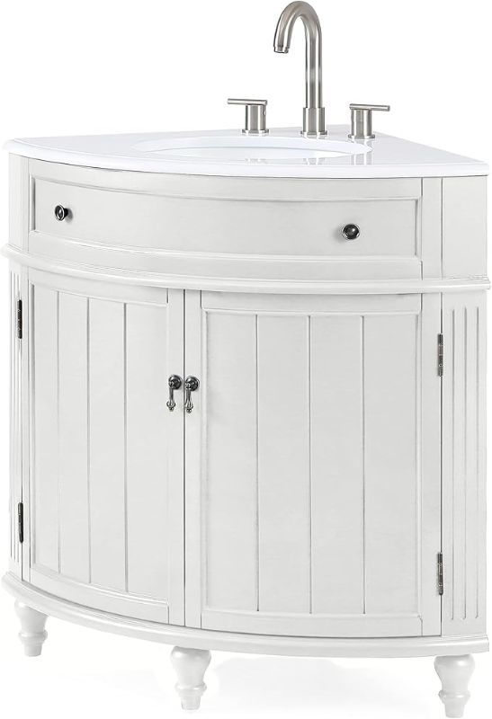 Photo 1 of 24 inch Triadsville White Corner Bathroom Vanity with Sink and White Quartz top