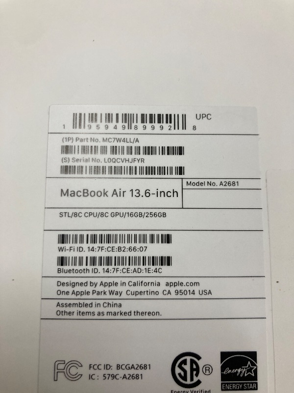 Photo 5 of Apple 2022 MacBook Air Laptop with M2 chip: Built for Apple Intelligence, 13.6-inch Liquid Retina Display, 16GB RAM, 256GB SSD Storage, Backlit Keyboard, 1080p FaceTime HD Camera; Starlight